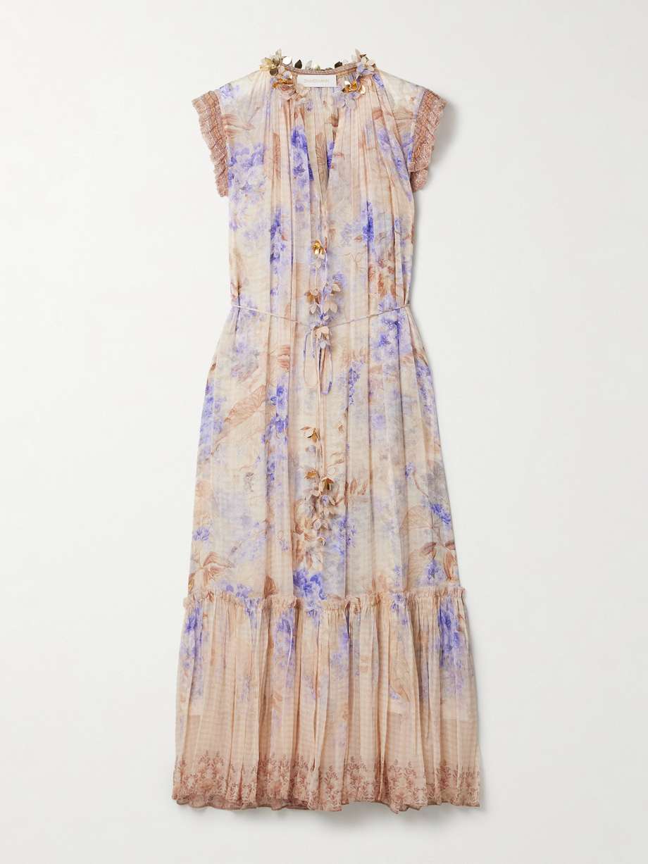 dawning appliquéd floral-print crepon midi dress