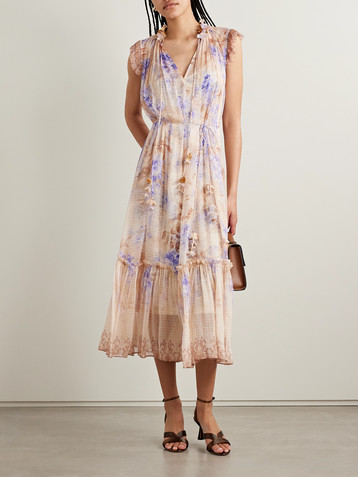 Zimmermann Dawning appliquéd floral-print crepon midi dress