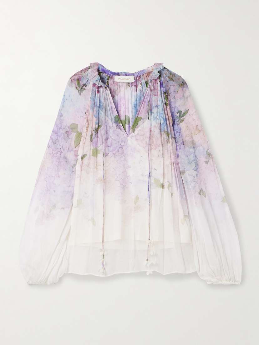 Zimmermann Dawning Pleated Floral-print Crepon Blouse