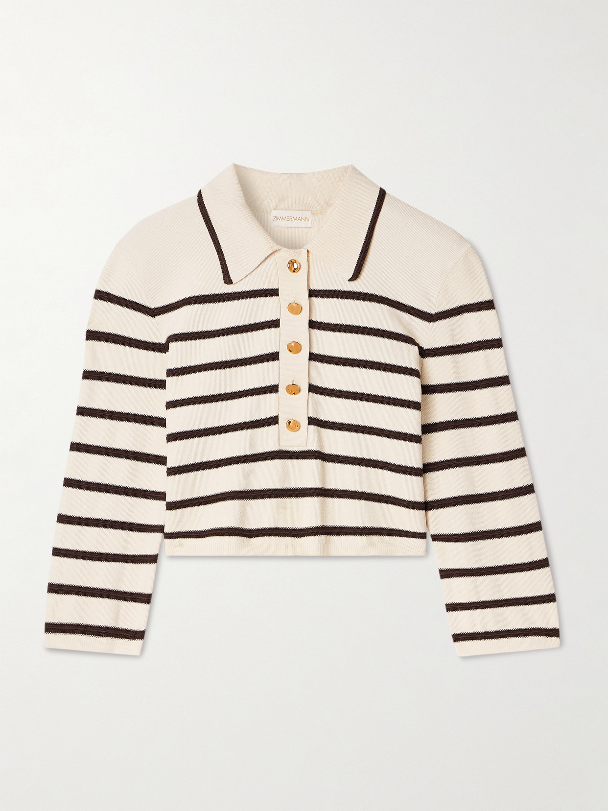 Zimmermann Illuminate Stripe Polo In Cream Chocolate In Cream
