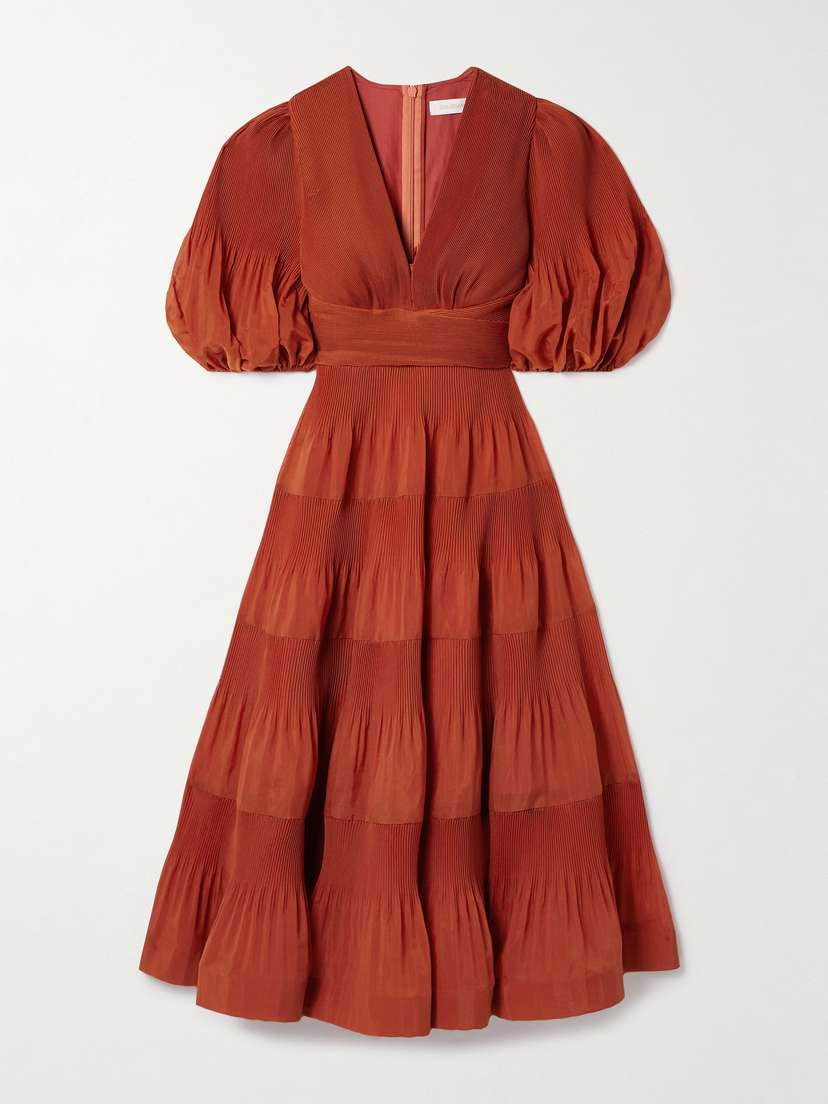 Zimmermann Tiered Plissé-taffeta Midi Dress
