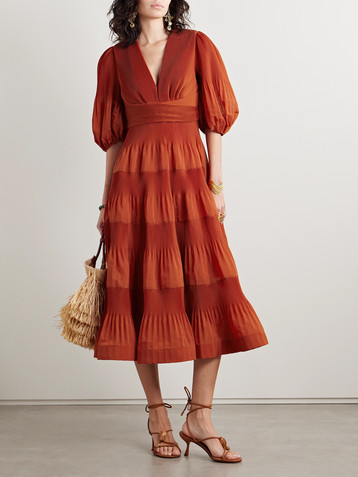 Zimmermann Tiered plissé-taffeta midi dress