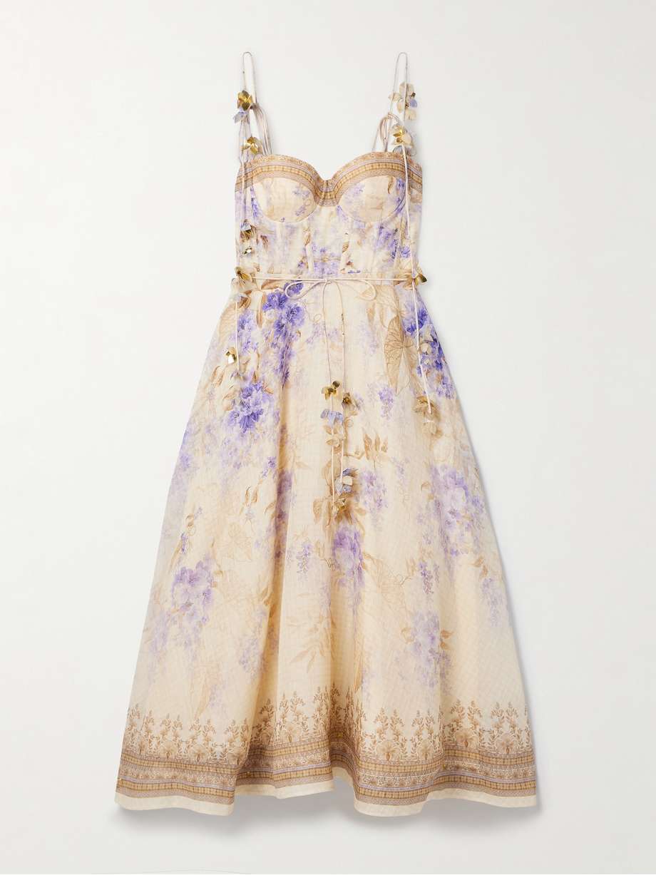 dawning belted floral-print linen and silk-blend midi dress