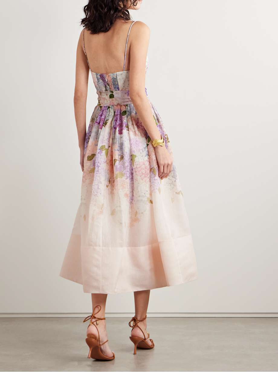 dawning belted floral-print linen and silk-blend midi dress