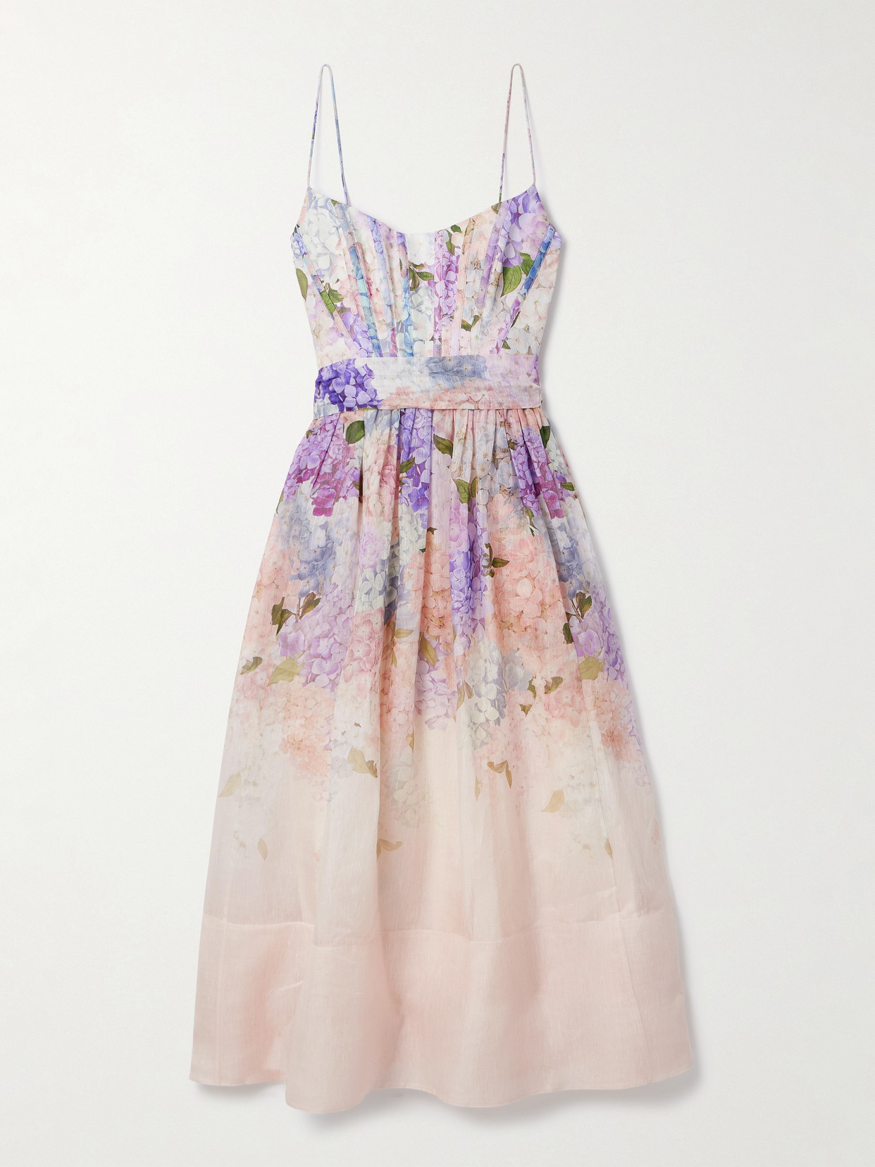 Zimmermann Dawning Belted Floral-print Linen And Silk-blend Midi Dress In Multi