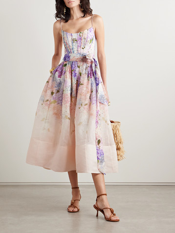 Zimmermann Dawning belted floral-print linen and silk-blend midi dress