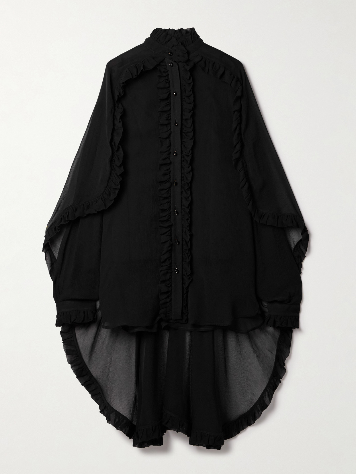 Zimmermann Illuminate Cape-effect Ruffled Crepon Shirt In Black