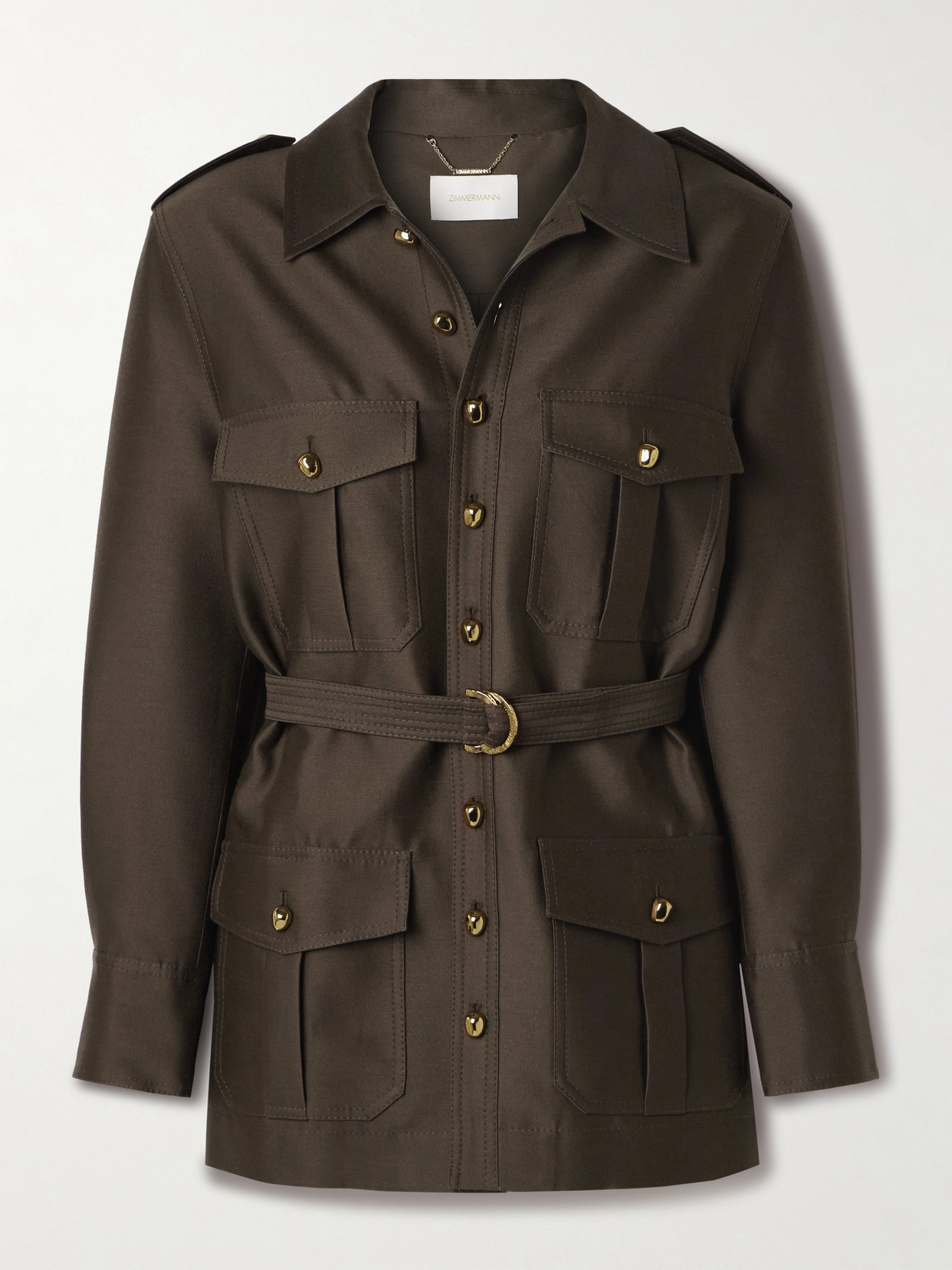Zimmermann Illuminate Belted Wool And Silk-blend Jacket In Gray