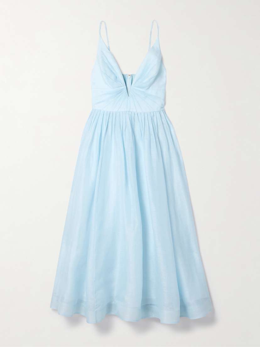 Zimmermann Illuminate Pleated Linen And Silk-blend Midi Dress