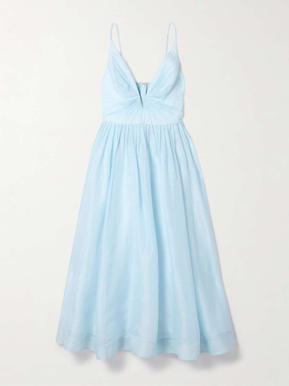 illuminate pleated linen and silk-blend midi dress