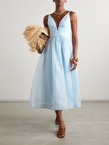 Zimmermann Illuminate pleated linen and silk-blend midi dress