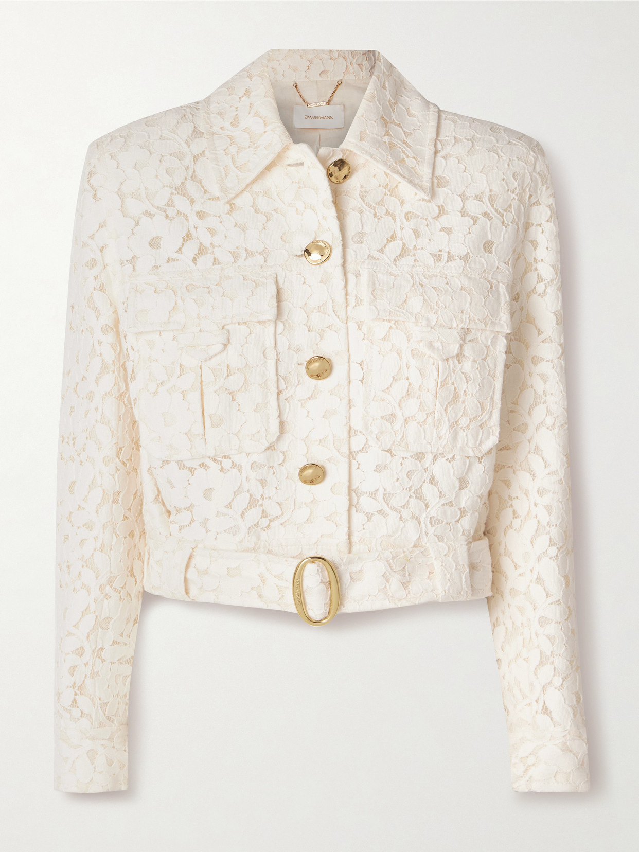 Zimmermann Illuminate Belted Cropped Cotton-blend Corded Lace Jacket In Cream