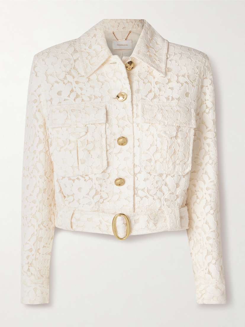 Zimmermann Illuminate Belted Cropped Cotton-blend Corded Lace Jacket