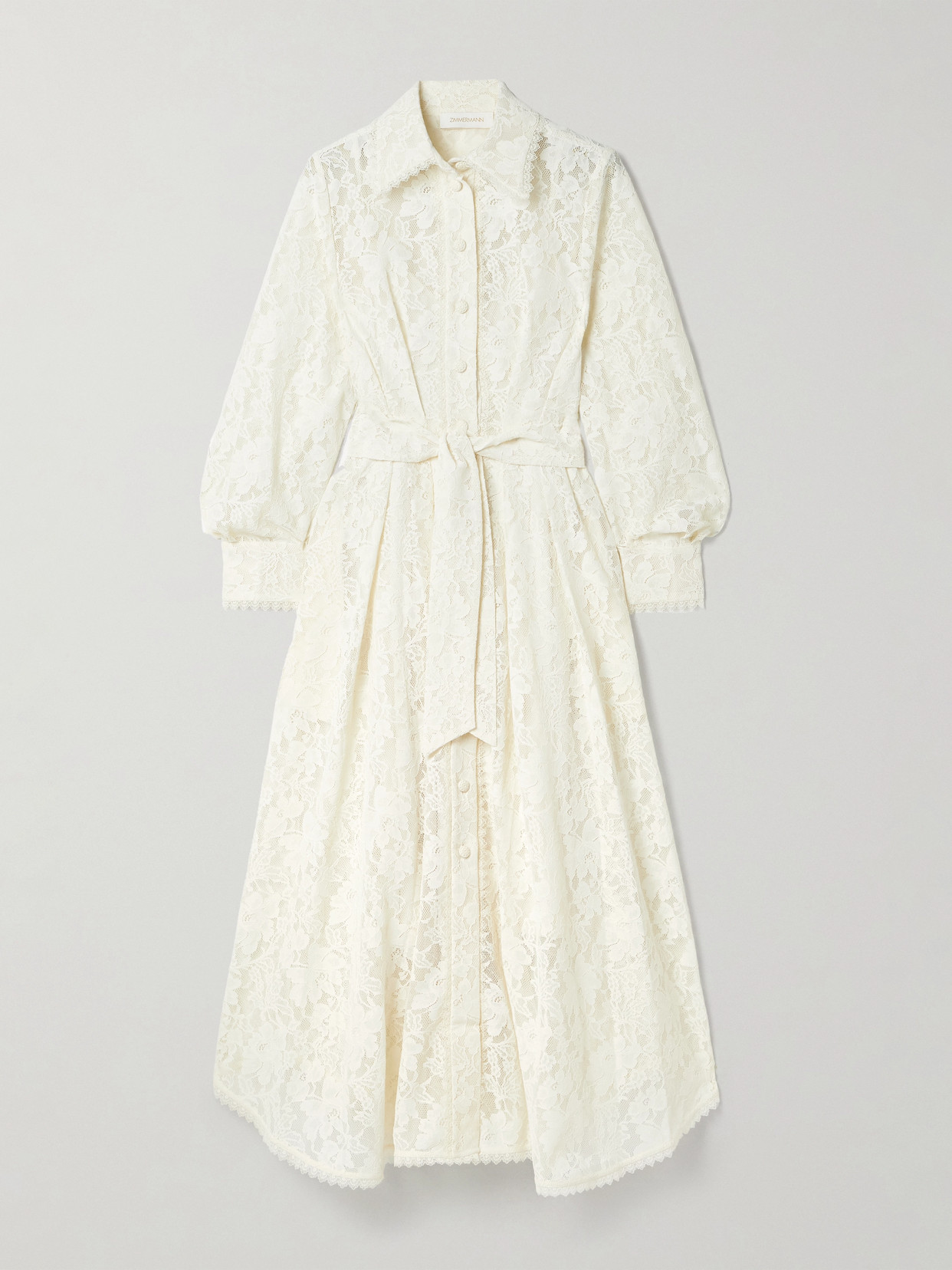 Zimmermann Dawning Pleated Corded Lace Midi Dress In Cream