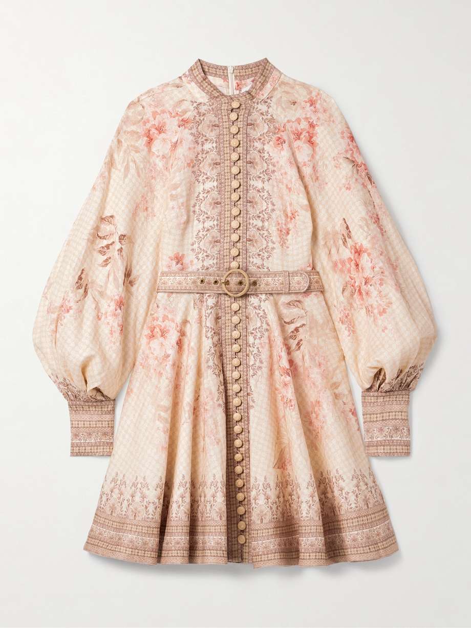 illuminate belted printed linen mini dress