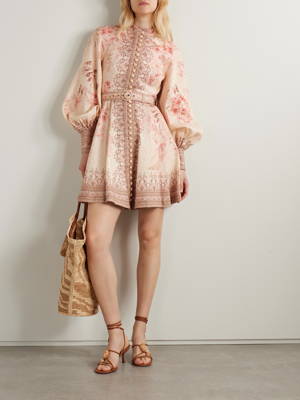 Zimmermann Illuminate Buttoned Mini Dress In Orange