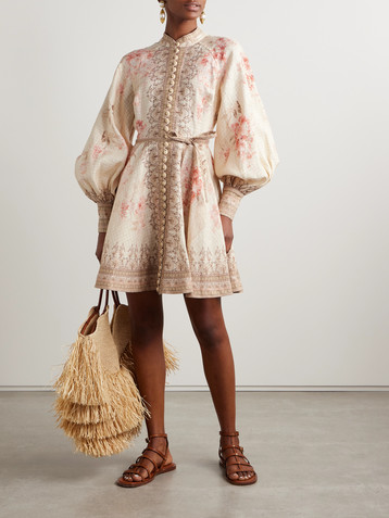 Zimmermann Illuminate belted printed linen mini dress