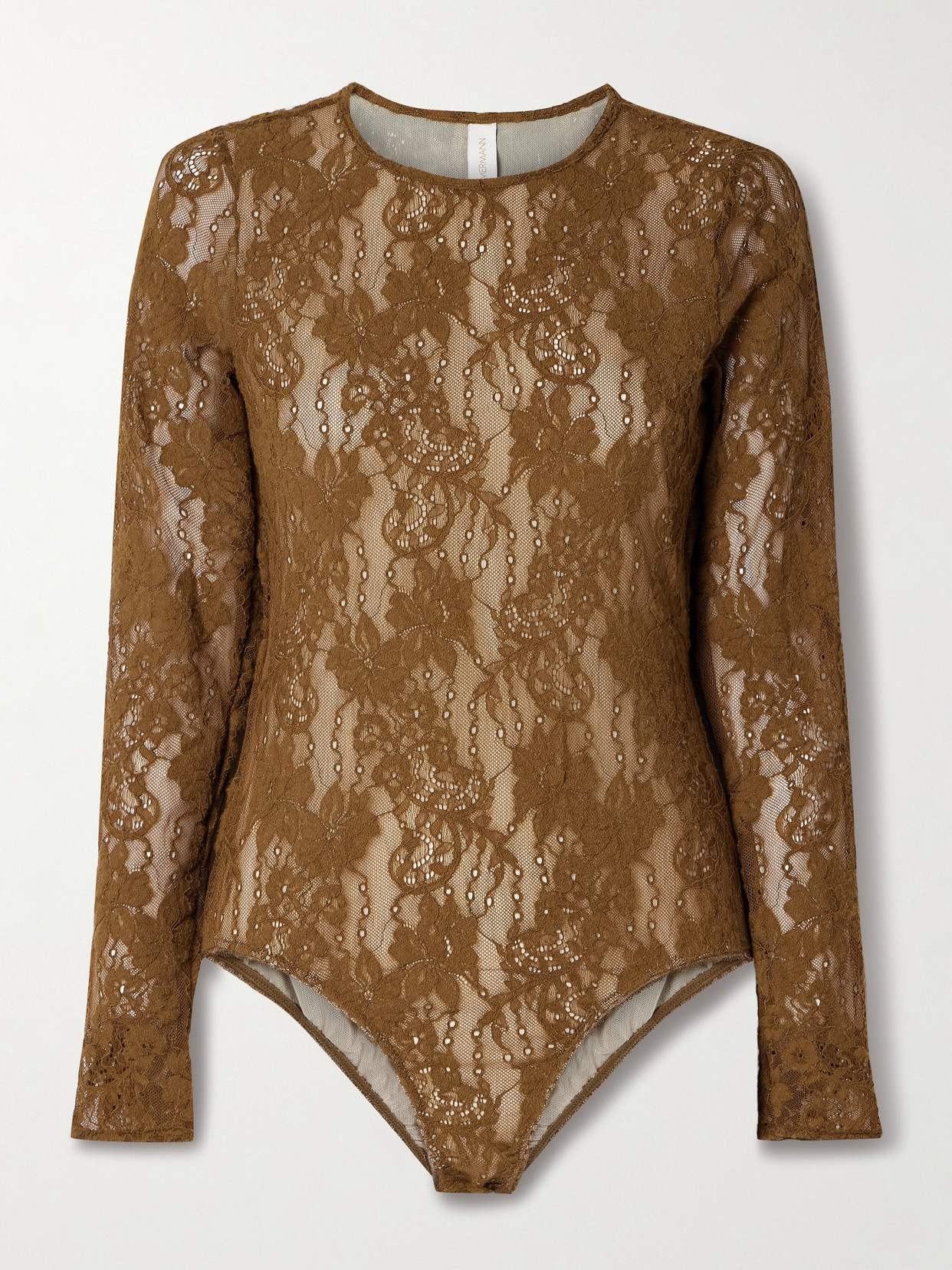 Zimmermann Stretch-corded Lace Bodysuit In Brown