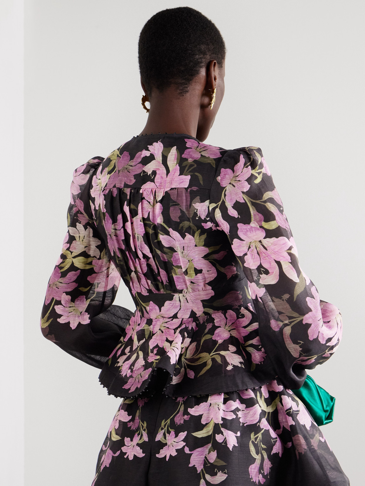 Zimmermann Dawning Bead-embellished Floral-print Linen And Silk-blend Blouse In Black