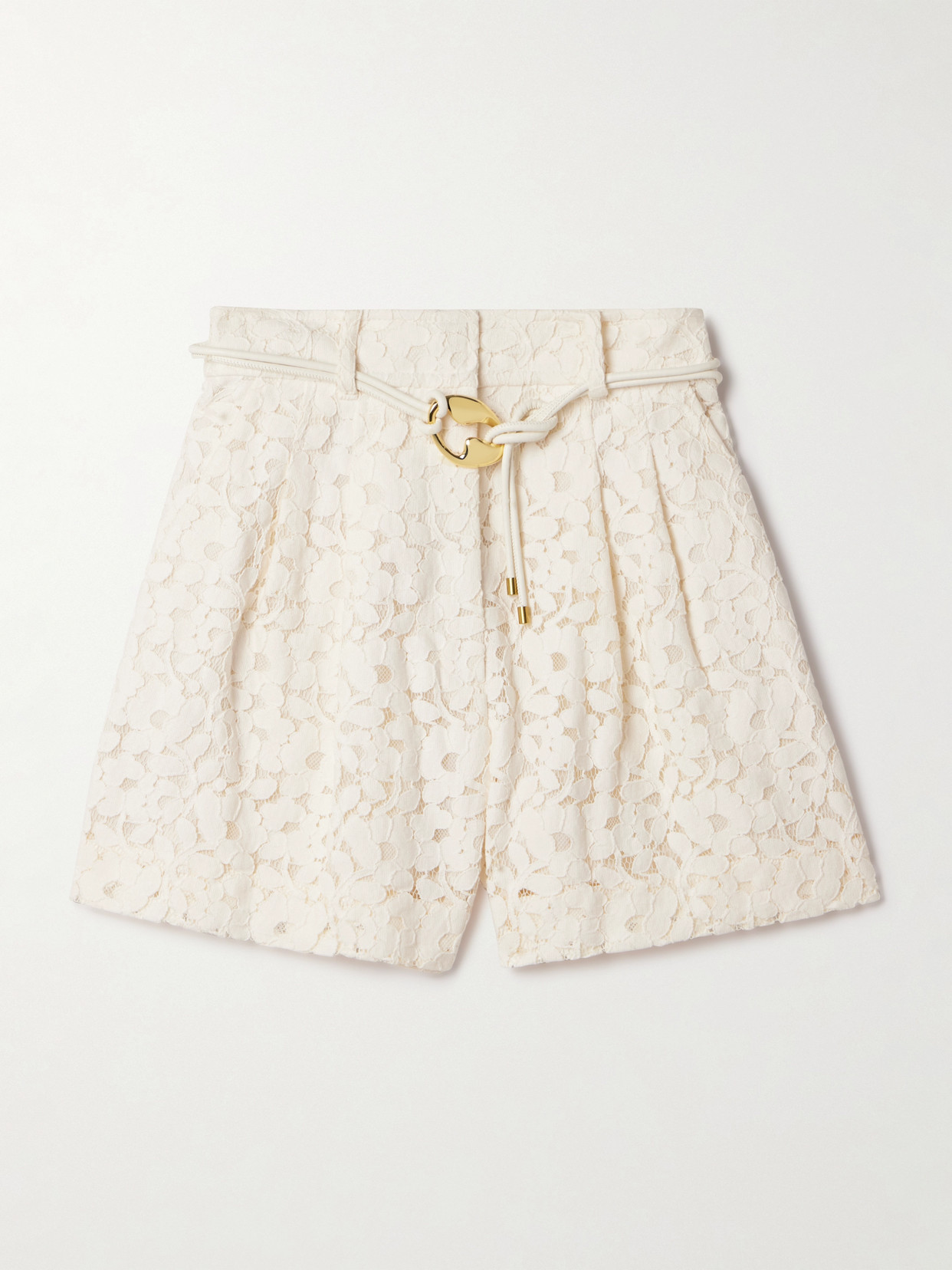 Zimmermann Illuminate Belted Cotton-blend Corded Lace Shorts In Cream