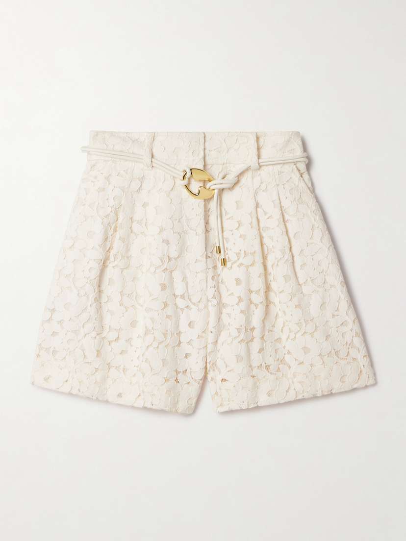 Zimmermann Illuminate Belted Cotton-blend Corded Lace Shorts