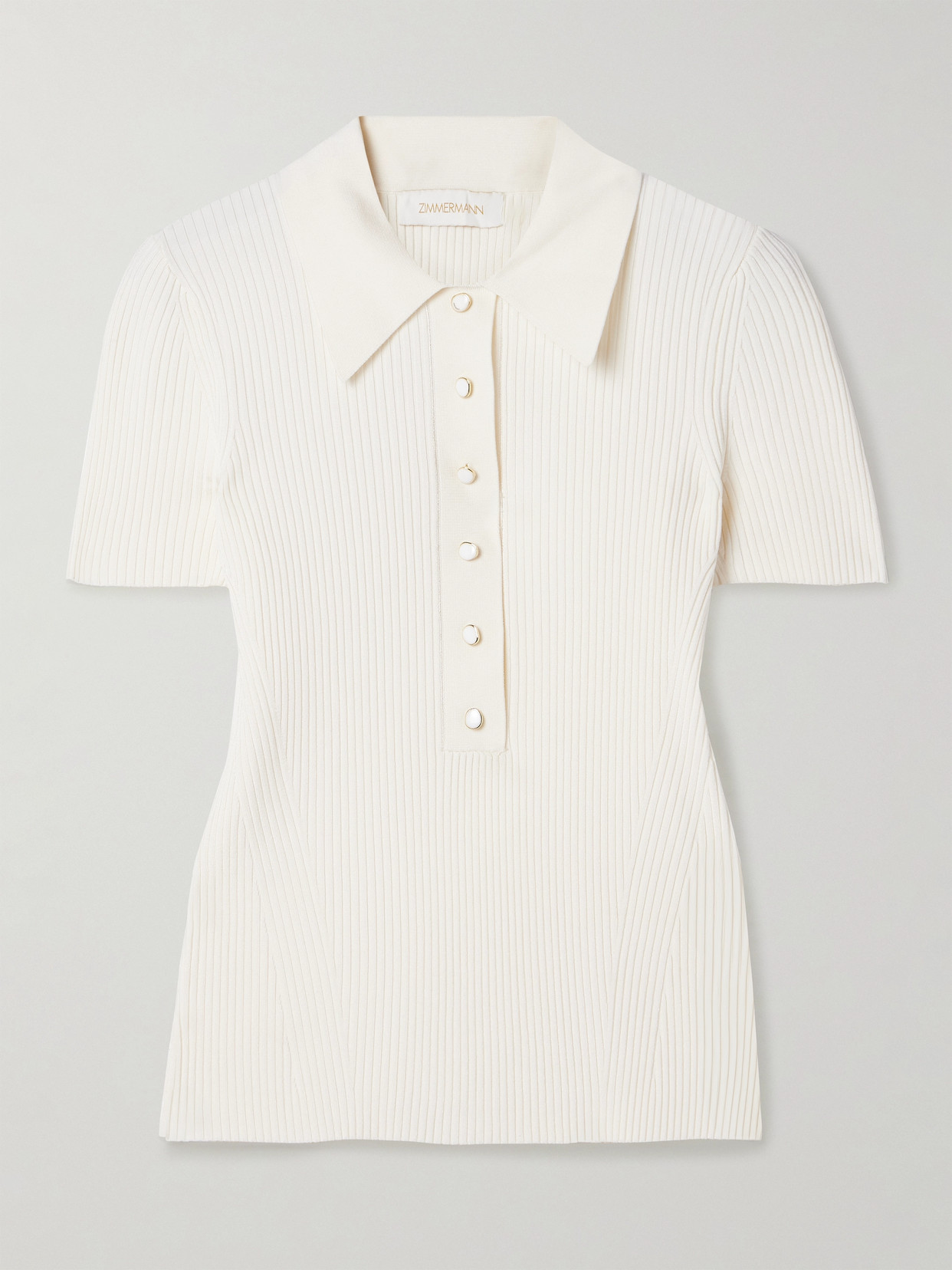 Zimmermann Ribbed-knit Polo Shirt In Off-white