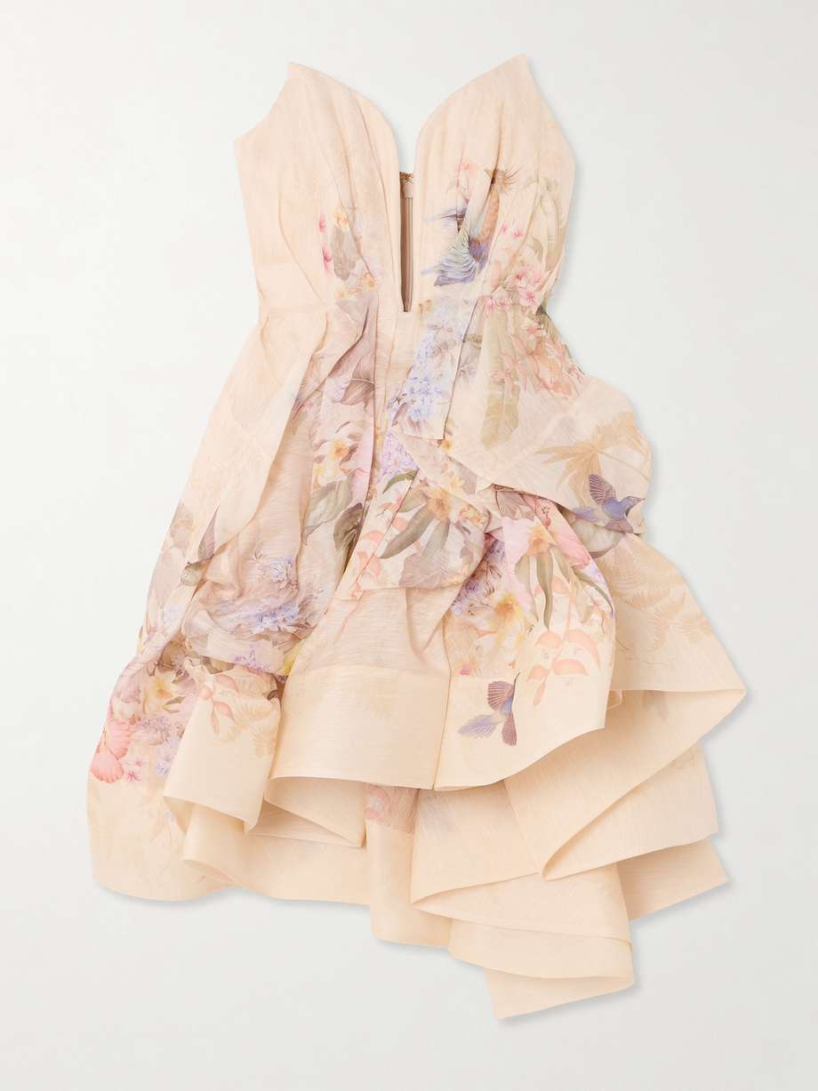 illuminate draped floral-print linen and silk-blend mini dress