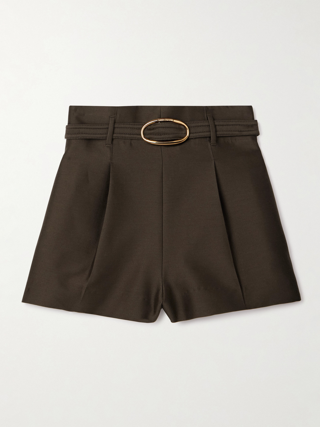 Zimmermann Illuminate Belted Pleated Wool And Silk-blend Shorts In Brown