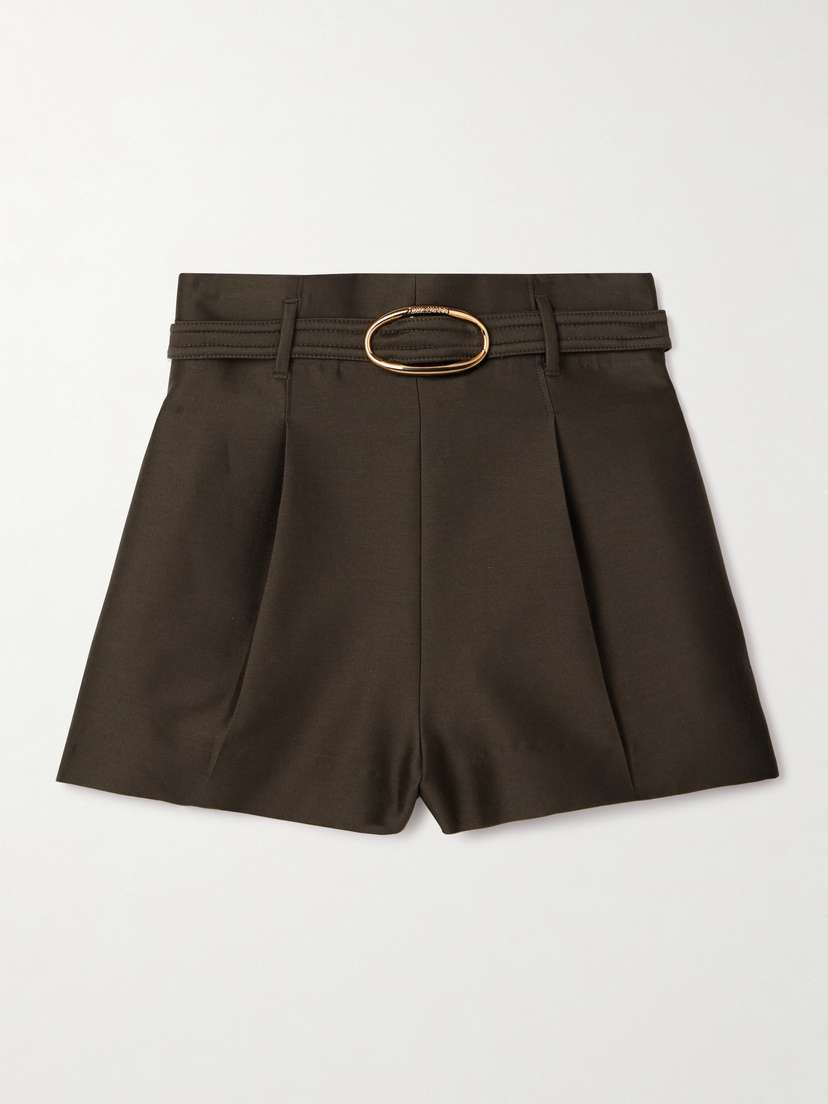 Zimmermann Illuminate Belted Pleated Wool And Silk-blend Shorts