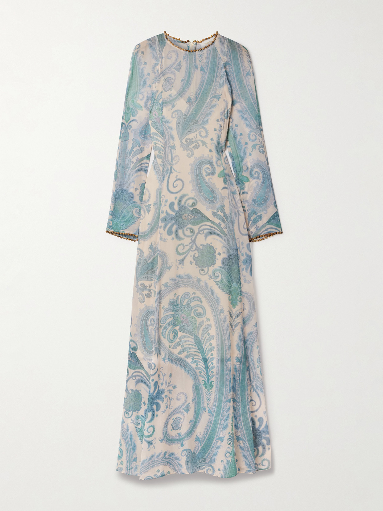 Zimmermann Illuminate Bead-embellished Paisley-print Crepe De Chine Maxi Dress In Blue