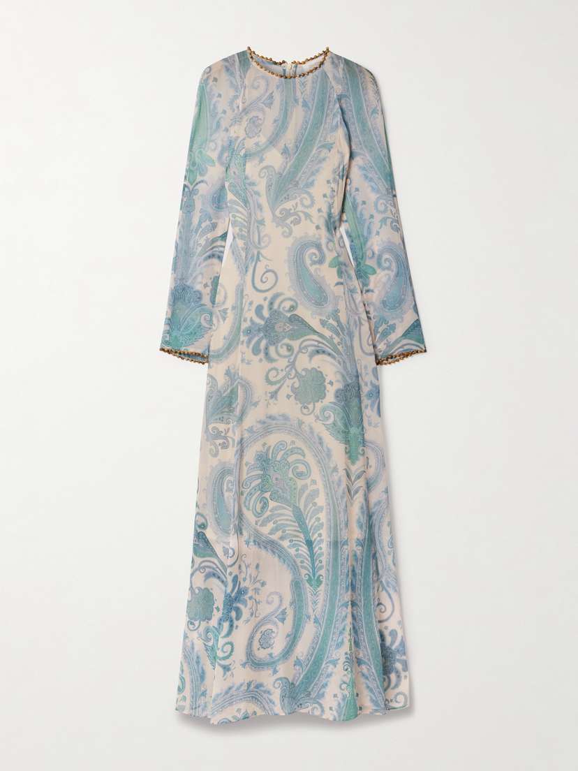 Zimmermann Illuminate Bead-embellished Paisley-print Crepe De Chine Maxi Dress