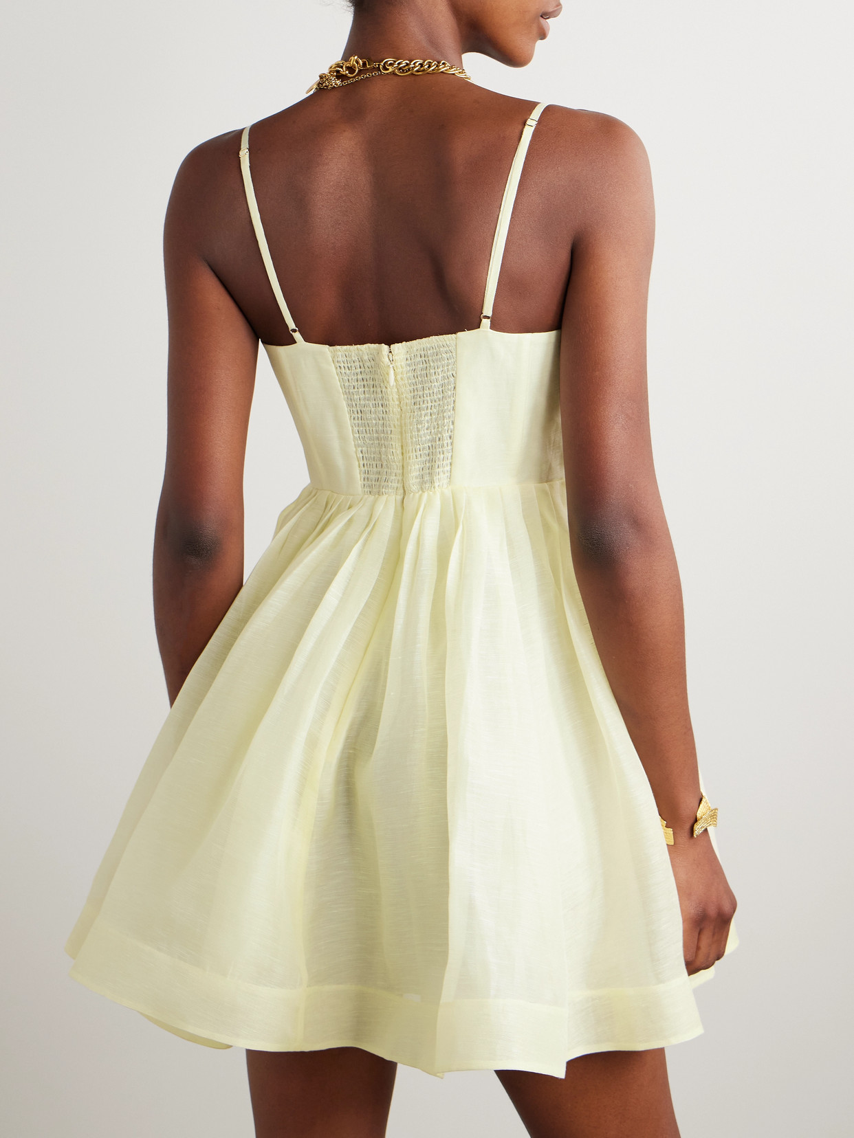 Zimmermann Illuminate Pleated Linen And Silk-blend Mini Dress In Yellow
