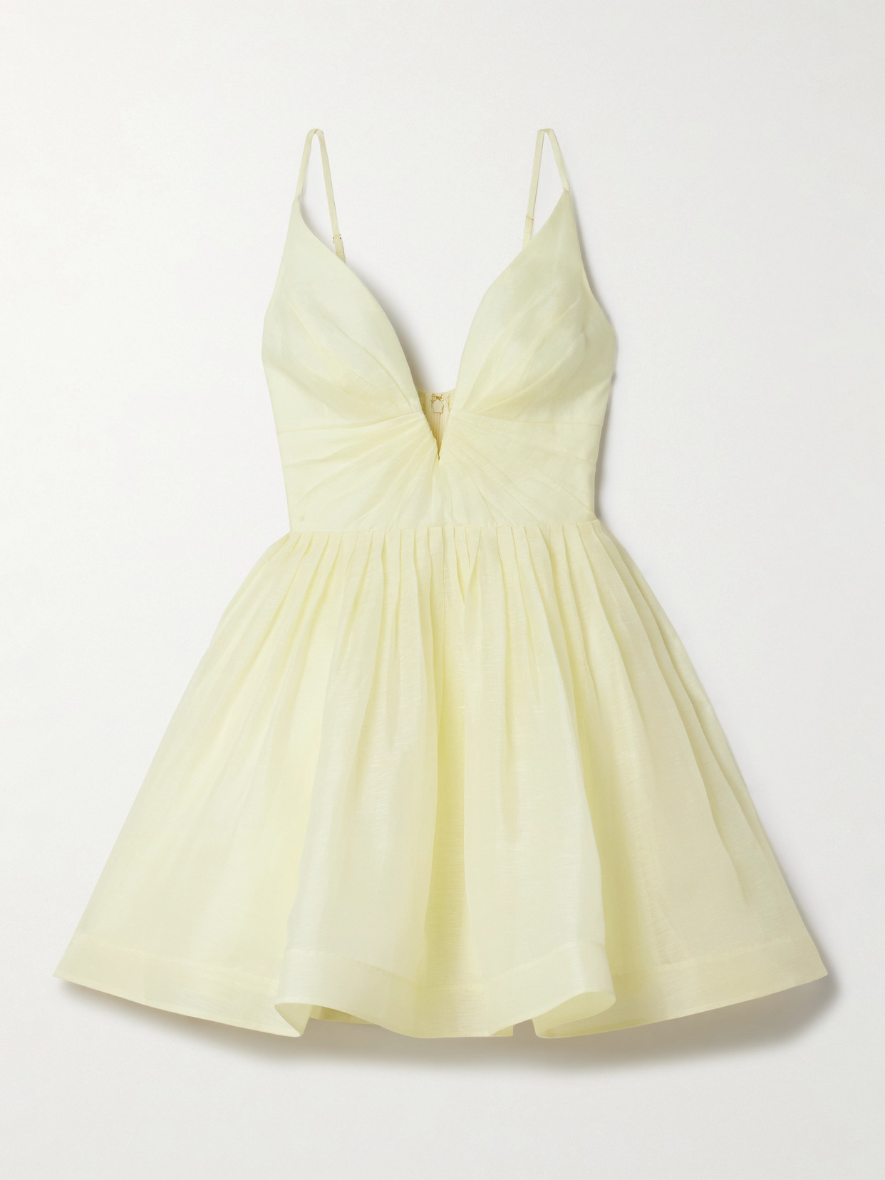 Zimmermann Illuminate Pleated Linen And Silk-blend Mini Dress In Yellow