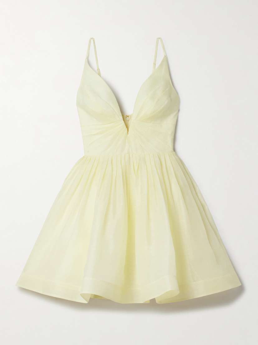 Zimmermann Illuminate Pleated Linen And Silk-blend Mini Dress