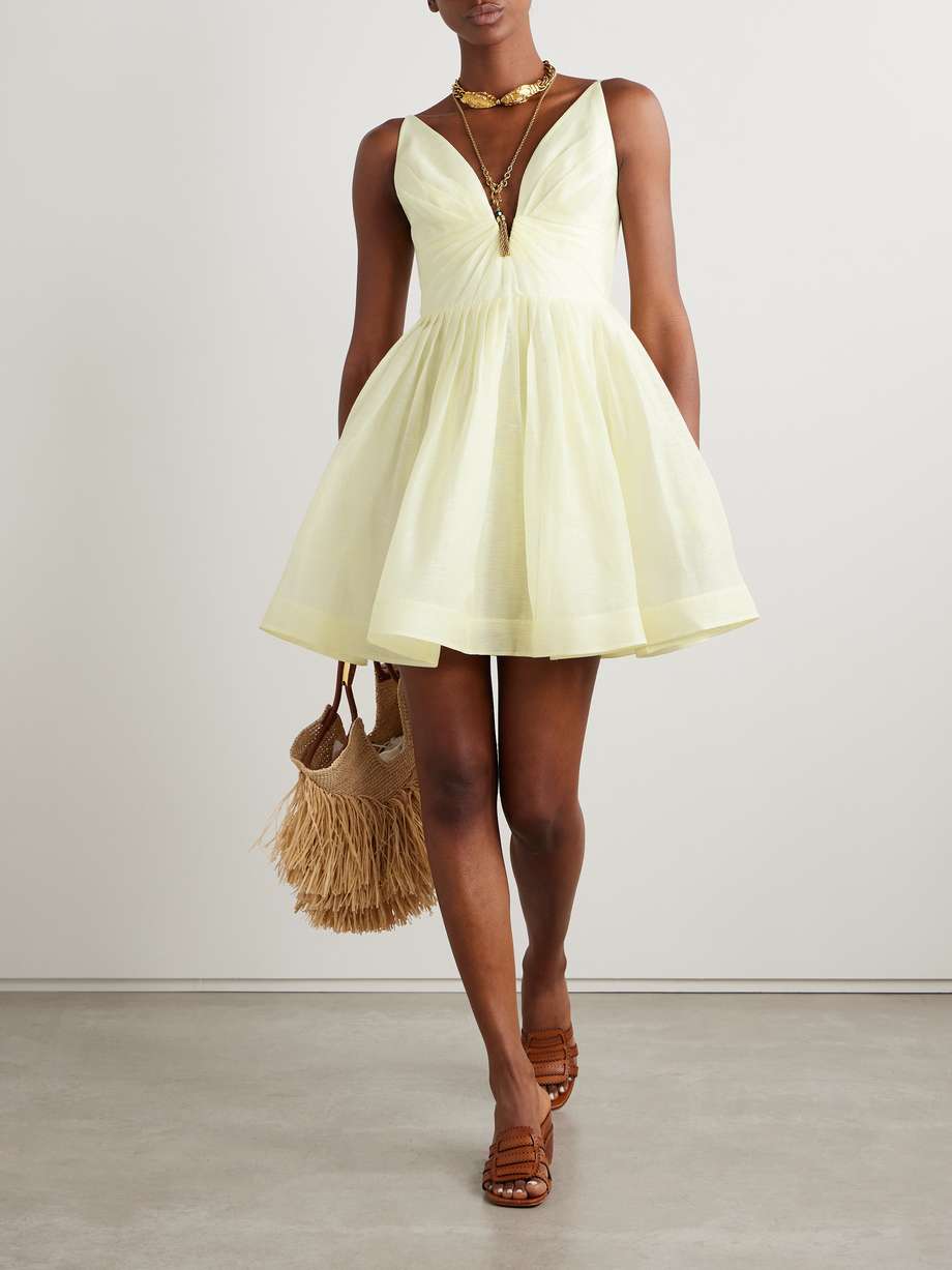illuminate pleated linen and silk-blend mini dress