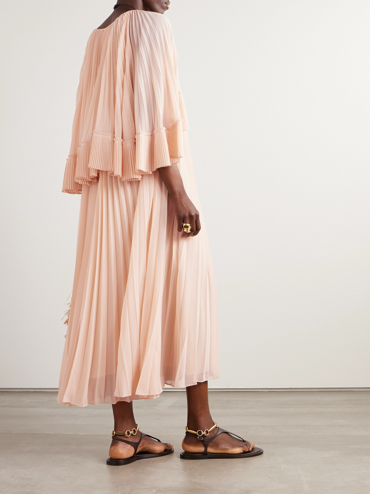 Zimmermann Illuminate Cape-effect Pleated Crepe De Chine Maxi Dress In Orange