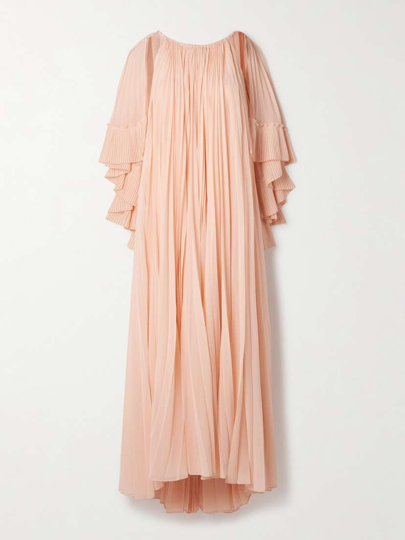 Zimmermann Illuminate Cape-effect Pleated Crepe De Chine Maxi Dress