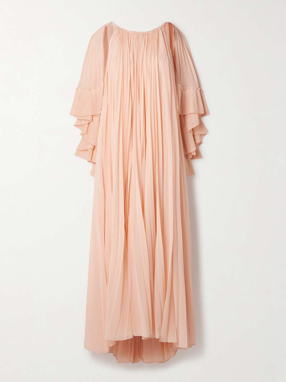 illuminate cape-effect pleated crepe de chine maxi dress