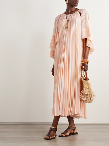Zimmermann Illuminate cape-effect pleated crepe de chine maxi dress