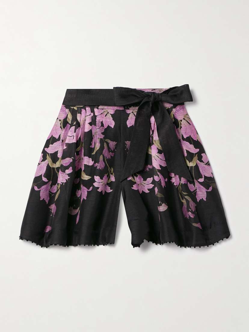 Zimmermann Dawning Belted Floral-print Linen And Silk-blend Shorts