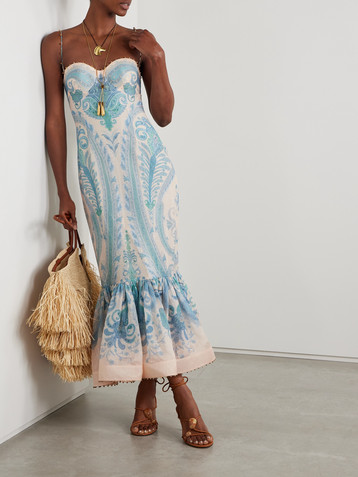Zimmermann Illuminate bead-embellished paisley-print linen and silk-blend gown