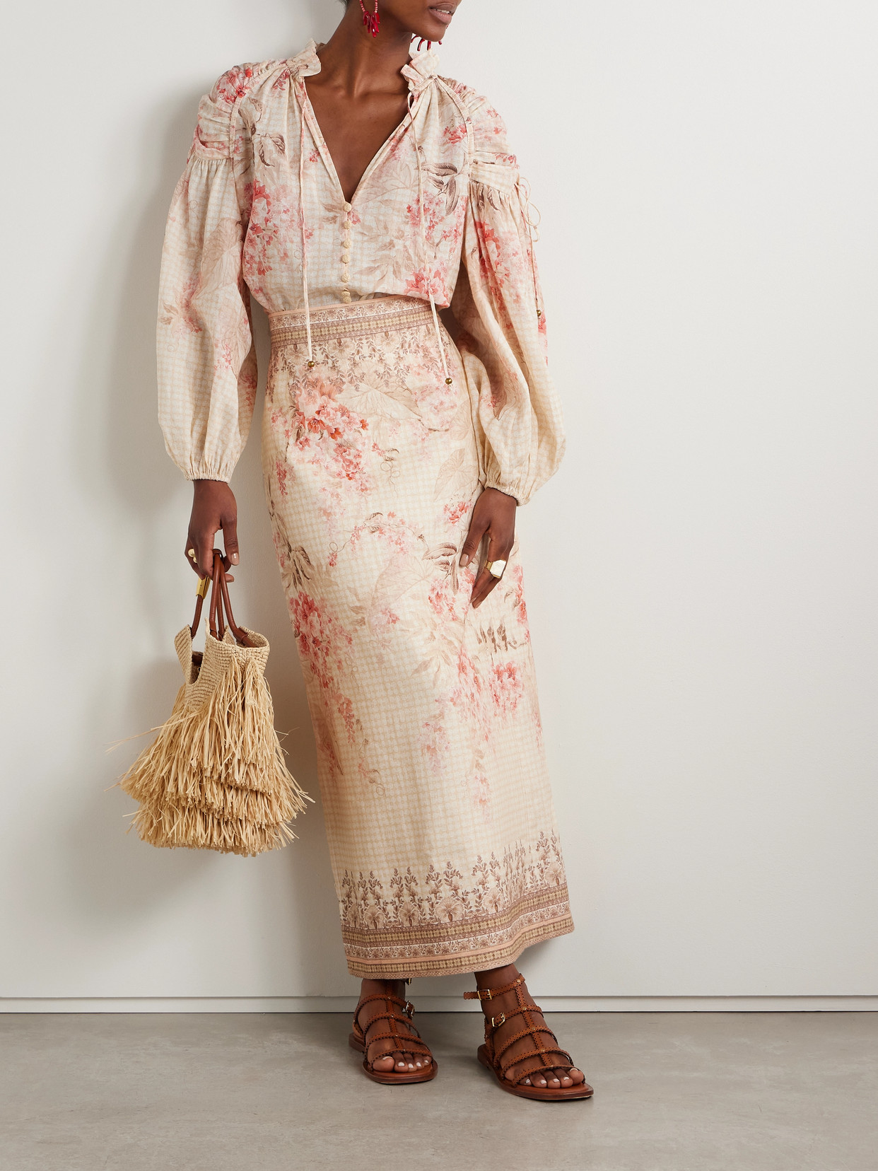 ZIMMERMANN ILLUMINATE GATHERED PRINTED RAMIE BLOUSE