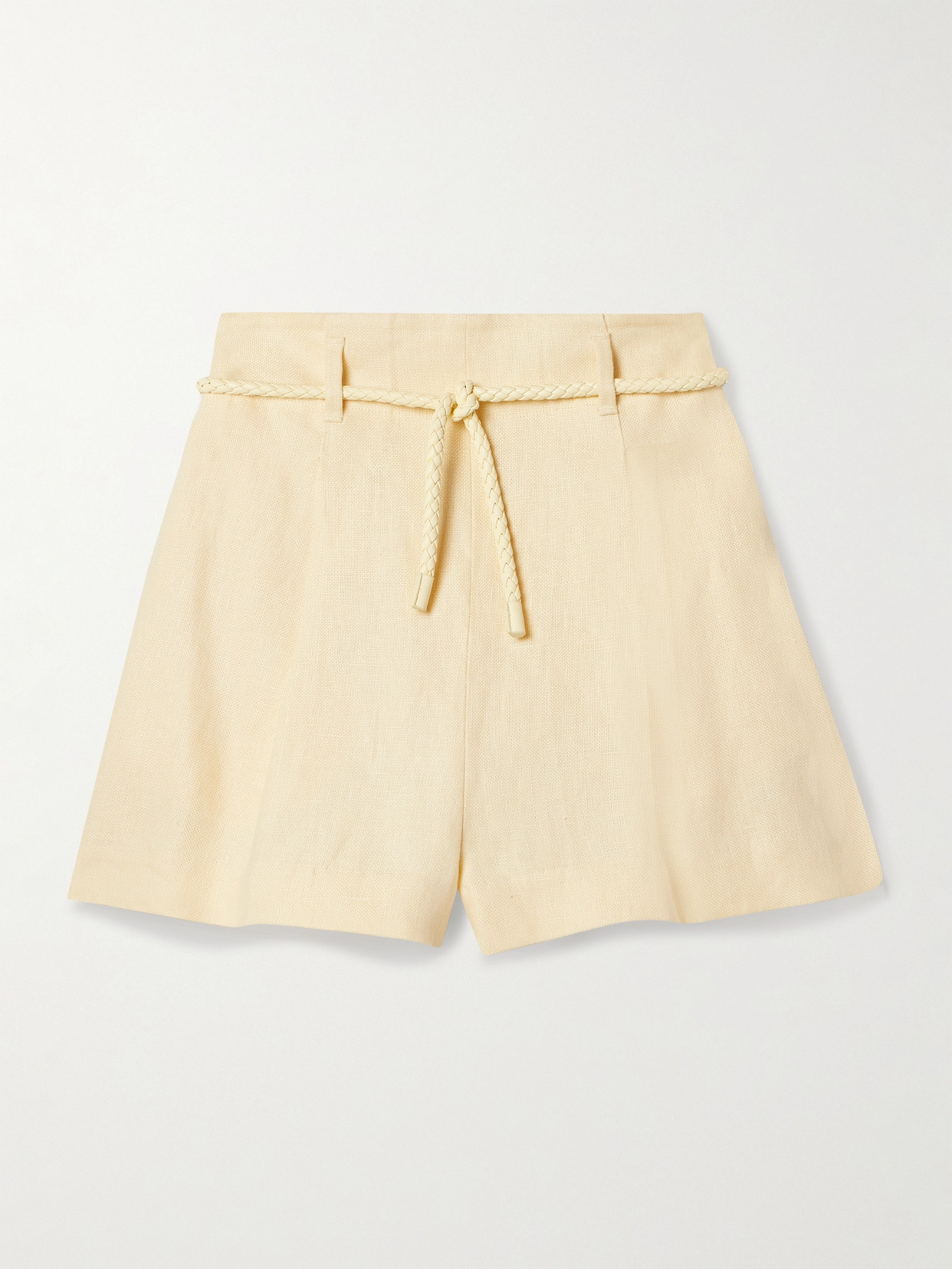 Zimmermann Illuminate Belted Pleated Linen Shorts In Yellow