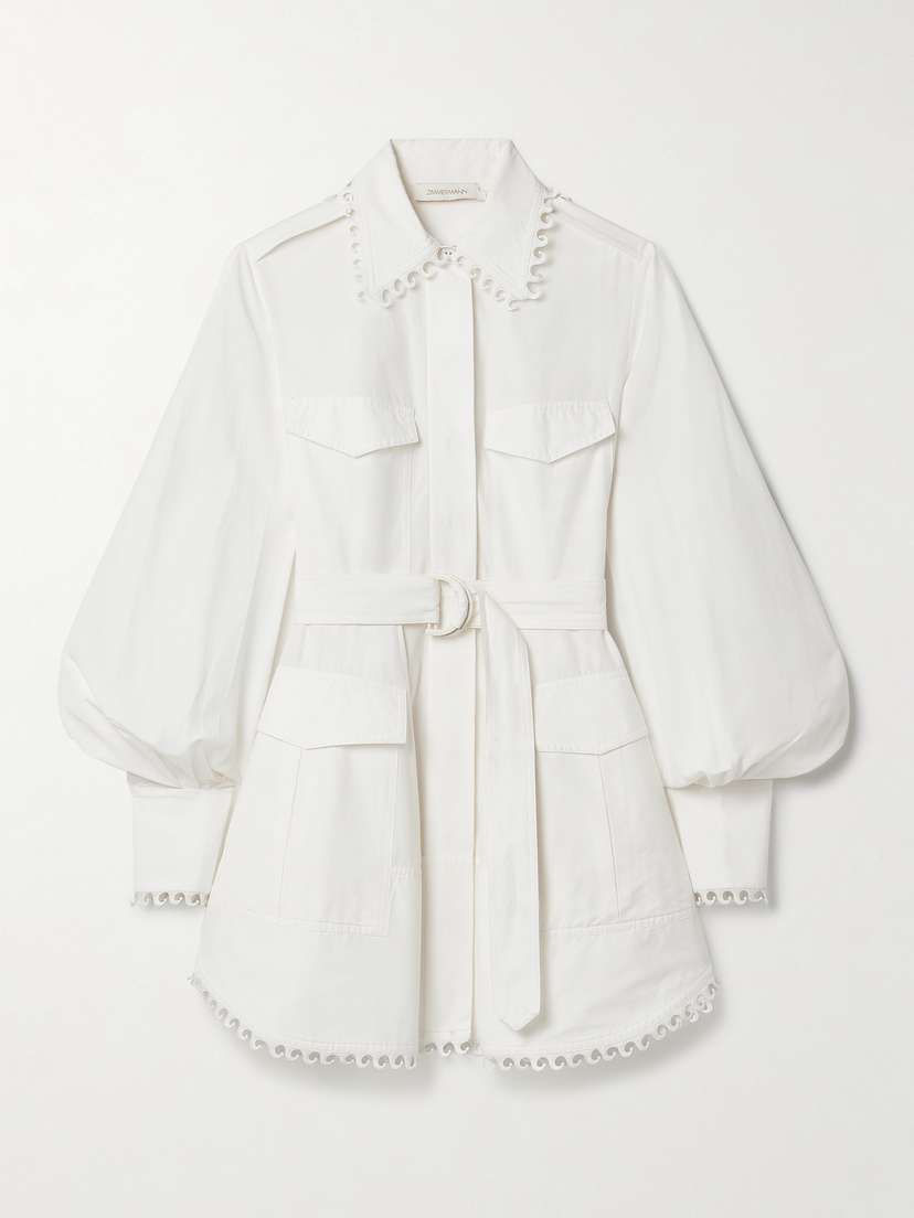 Zimmermann Belted Cotton And Silk-blend Mini Shirt Dress