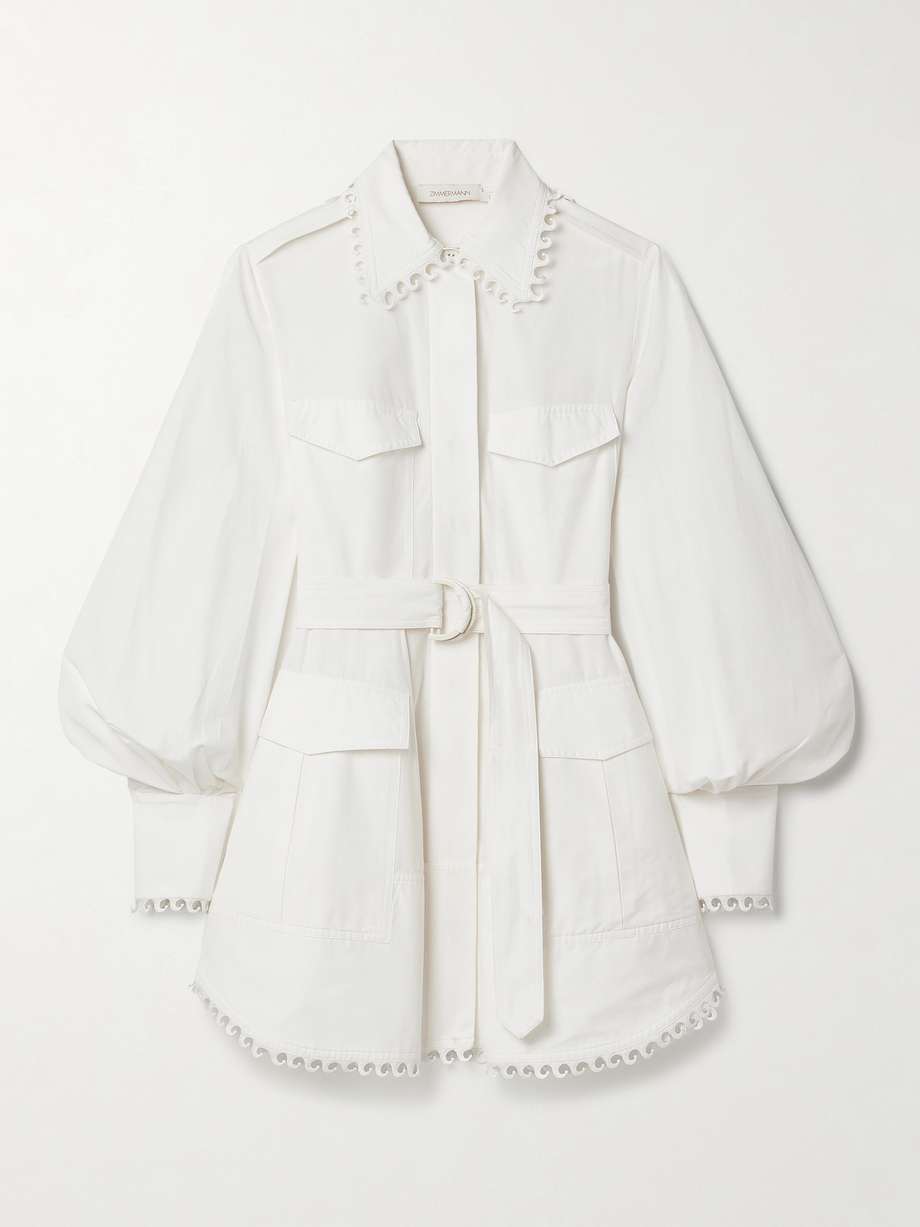belted cotton and silk-blend mini shirt dress