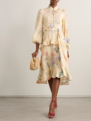 Zimmermann Illuminate belted ruffled floral-print linen midi dress