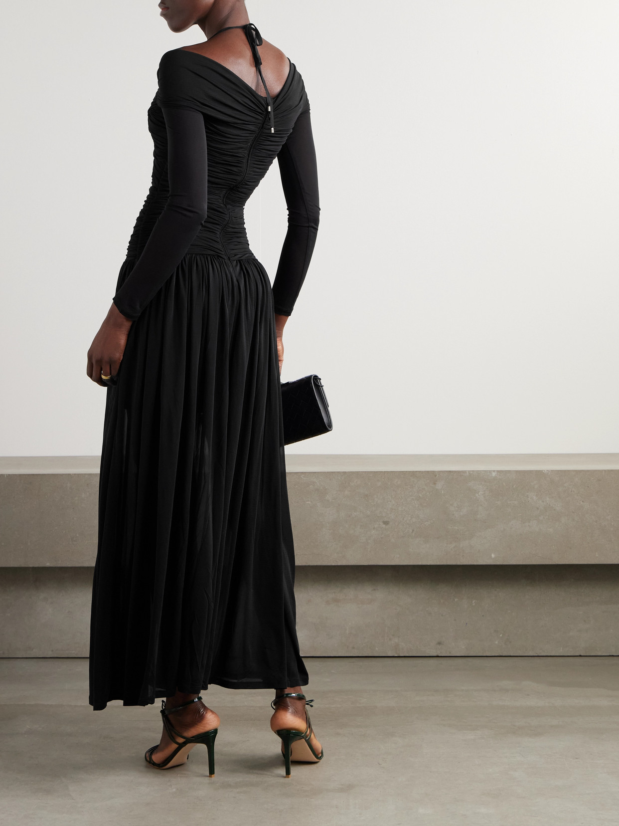 Zimmermann Illuminate Cold-shoulder Cutout Pleated Chiffon Halterneck Maxi Dress In Black