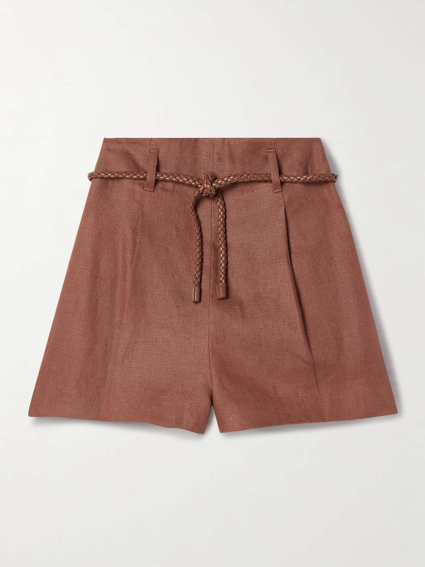 Zimmermann Illuminate Belted Pleated Linen Shorts