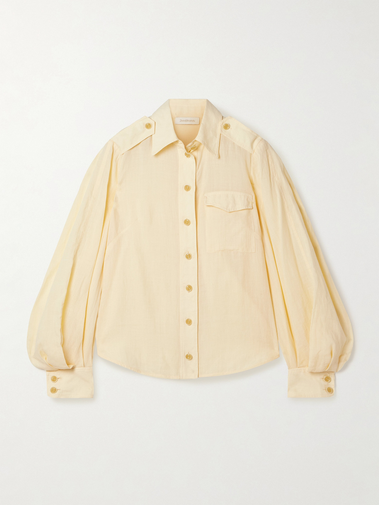Zimmermann Illuminate Pleated Ramie Shirt In Yellow