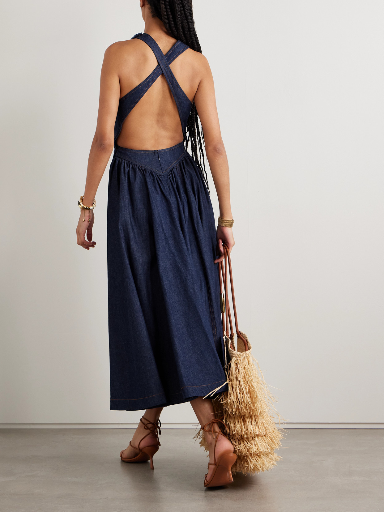 ZIMMERMANN ILLUMINATE CUTOUT DENIM MIDI DRESS